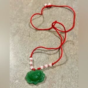 Green Glass Jade Lucky Lotus Necklace